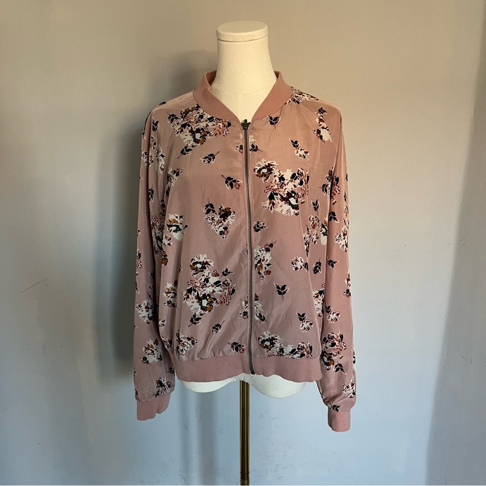 xhilaration Pink Floral Bomber Jacket